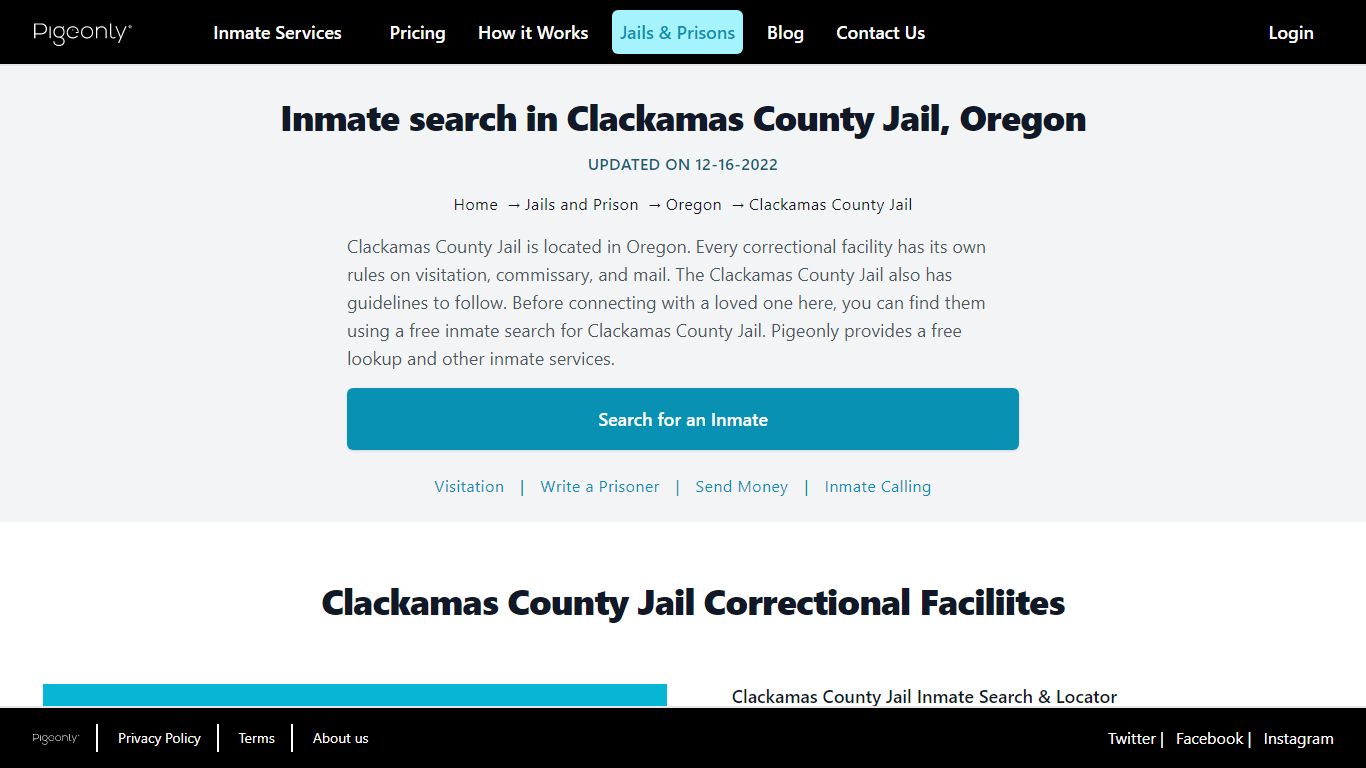 Inmate Search Clackamas County Jail, Oregon | Pigeonly